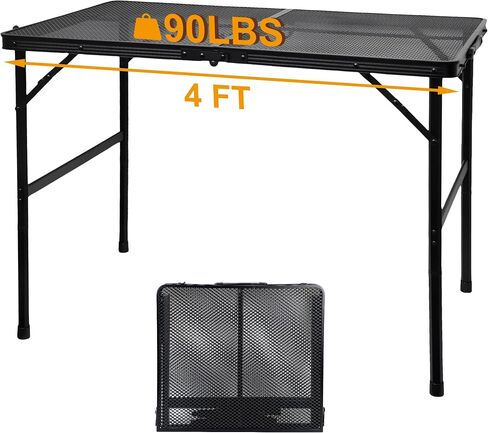 GREGIN Folding Camping Grill Table, Outdoor Metal Table. Foldable, Portable | Small & Lightweight, Height Adjustable Camp Table with Mesh Desktop for Grilling, Cooking, BBQ, Griddle, Patio, Picnic-2 ft in Saudi Arabia