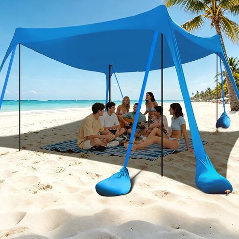 besuhot Beach Tent Sun Shelter 10x10FT Beach Shade Canopy with 8 Sandbags | UPF 50+ Protection Beach Shade Canopy, Outdoor Tent for Beach Camping Trips, Fishing, Backyard in Saudi Arabia