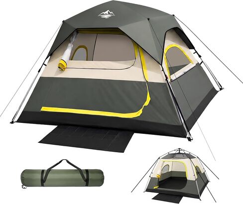 4 Person Instant Tents for Camping Setup in 50s, Cabin Tent with Rainfly | Waterproof Windproof Camping Tent, Double Layer Portable Instant Tents with Carry Bag for Family Outdoor Camping & Hiking in Saudi Arabia