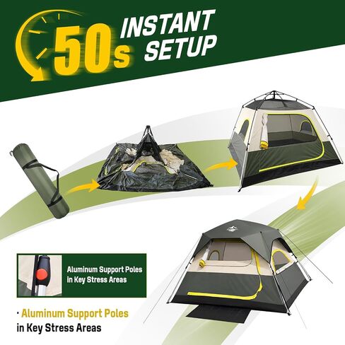 4 Person Instant Tents for Camping Setup in 50s, Cabin Tent with Rainfly | Waterproof Windproof Camping Tent, Double Layer Portable Instant Tents with Carry Bag for Family Outdoor Camping & Hiking in Saudi Arabia