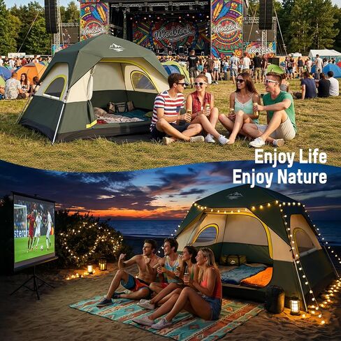 4 Person Instant Tents for Camping Setup in 50s, Cabin Tent with Rainfly | Waterproof Windproof Camping Tent, Double Layer Portable Instant Tents with Carry Bag for Family Outdoor Camping & Hiking in Saudi Arabia