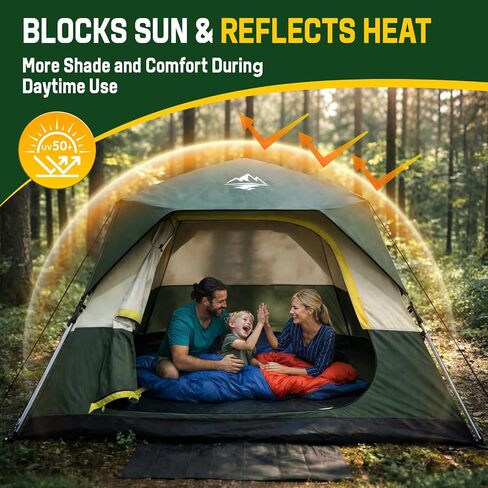 4 Person Instant Tents for Camping Setup in 50s, Cabin Tent with Rainfly | Waterproof Windproof Camping Tent, Double Layer Portable Instant Tents with Carry Bag for Family Outdoor Camping & Hiking in Saudi Arabia