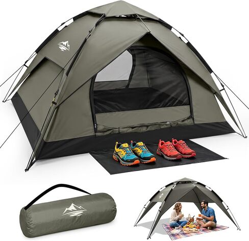 Camping Tent 2/3/4 Person Instant Pop Up Tents for Camping | 40s Easy Setup Tent with Rainfly, Double-Layer Waterproof & Windproof Instant Tents with Welcome Mat for Camping & Hiking in Kuwait