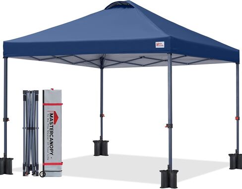 MASTERCANOPY 10x10 Durable Pop Up Canopy Tent with Roller Bag, Black | One Person Setup, Outdoor Portable Canopy Instant Shelter, Vented Top, 4 Sandbags, 4 Ropes, 8 Stakes, Beach/Camping/Market in Kuwait