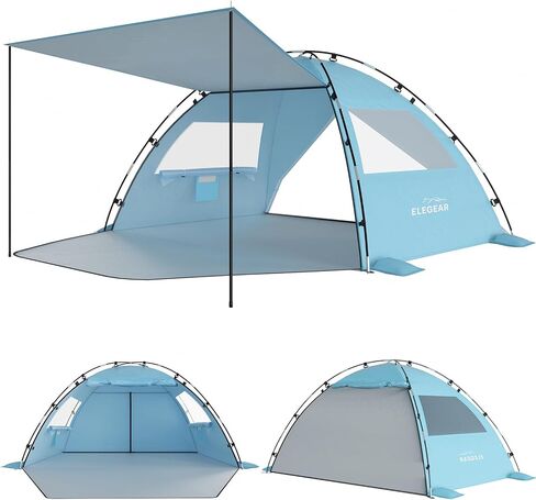 Elegear CumbreX™ Beach Tent Sun Shelter with Canopy, 4-5 Person, Sky Blue | UPF 50+ UV Protection, Easy Setup, Portable & Lightweight, Double Silver Coating, Pop Up Sun Shade Shelter, Beach Cabana in Saudi Arabia
