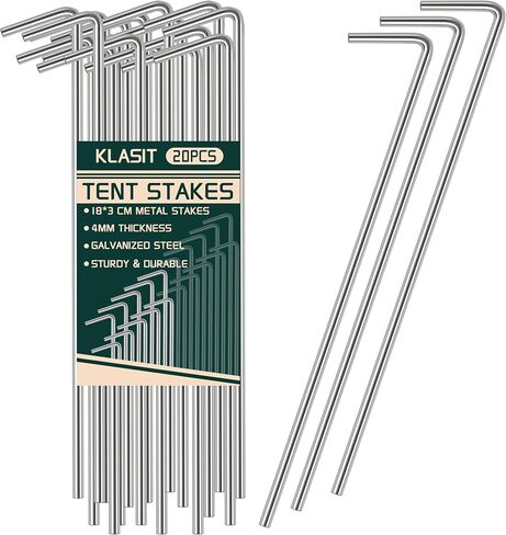 KLASIT Tent Stakes Heavy Duty-20Pack7.1In Ground Stakes | Treated With Galvanization for Waterproof and Rust-Proof Properties,Outdoor Decoration,Camping,Tents,Gardens,Tarpaulins in Saudi Arabia