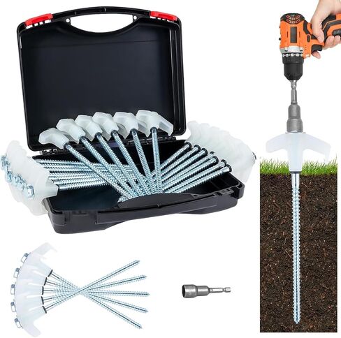 8" Heavy Duty Screw in Tent Stakes 12 Pack Drill in Ground Anchors | Drillable Camping Peg with Storage Box & Hex Socket, Tent Accessories Camping Spike for Canopy, Gardening, Yard & Inflatable in Kuwait