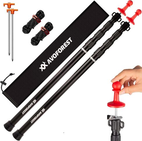 Tarp Poles Heavy Duty Adjustable, AVOFOREST Aviation Aluminum 8.7FT Telescoping Tent Poles with Protection Cap Wind-Resistant Awning Collapsible Poles Set of 2 for Tarps - Canopy - Awning - Hiking in Saudi Arabia