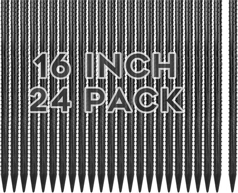 Gbekery Straight Rebar Stakes 16 Inches (16pcs) Heavy Duty Straight Metal Ground Anchors with Chisel Point Ends for Timber,Concrete,Plant Support,Camping Tents,3/8 Inch Thickness Garden Stakes,Black in Saudi Arabia