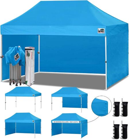 Eurmax USA 8x8 Pop Up Canopy Tent,Commercial Tent with Patented No-Tip Rolling Bag,4 Zippered Removable Walls,UV & Water Resistant Canopy Top,Heavy Duty Outdoor Gazebo,Instant Shelter(Black) in Saudi Arabia