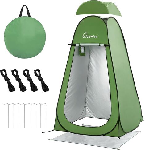 WolfWise PRO Pop Up Shower Tent with Silver Coated, Floor and Rain Fly | Portable Changing Tent with Window & Carry Bag for Camping, Outdoor Privacy Toilet Bathroom with UV Protection, 75"/79"/83 "H in Saudi Arabia