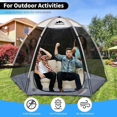 Screen House Tent 8 x 7 Ft Mesh Net, Outdoor Camping Screen Room | Sun Shade Gazebo Shelter, Perfect for Family Picnic, Backyards, Campfire Barbecue and Party (Beige, with Floor mat) in Saudi Arabia