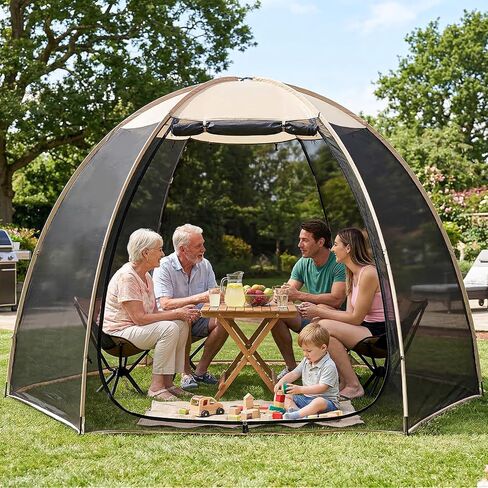 Alvantor® Pop Up Screen House Tent 10x10 FT, Snap-fit Black Mesh Screen Gazebo with Peaked Roof, Portable Screen Room Canopy Shelter with Sandbags for Camping, Backyard, Picnic in Saudi Arabia