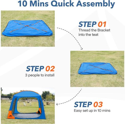 10 X 10ft Screen House Room for Camping, Screened Mesh Net Wall Canopy Tent, UPF 50+ Screen Tent with Floor for Patios Outdoor Camping Activities, Blue & Orange in Saudi Arabia