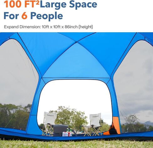 10 X 10ft Screen House Room for Camping, Screened Mesh Net Wall Canopy Tent, UPF 50+ Screen Tent with Floor for Patios Outdoor Camping Activities, Blue & Orange in Saudi Arabia