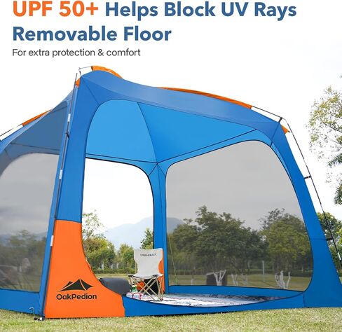 10 X 10ft Screen House Room for Camping, Screened Mesh Net Wall Canopy Tent, UPF 50+ Screen Tent with Floor for Patios Outdoor Camping Activities, Blue & Orange in Saudi Arabia