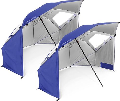 Sport-Brella Super-Brella UPF 50+ Sun and Rain Canopy Umbrella, 8 Foot Portable Beach Shelter with Side Panels, Wind Flaps, and Carry Bag, Blue in Kuwait