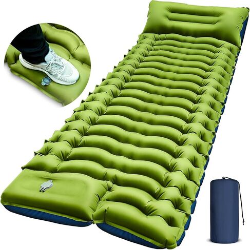 FUN PAC Camping Sleeping Pad, Ultralight Camping Mat with Pillow, Built-in Foot Pump Inflatable Sleeping Pads Compact for Camping Backpacking Hiking Traveling Tent,Single,Green in Saudi Arabia