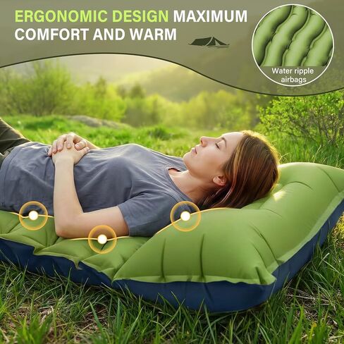 FUN PAC Camping Sleeping Pad, Ultralight Camping Mat with Pillow, Built-in Foot Pump Inflatable Sleeping Pads Compact for Camping Backpacking Hiking Traveling Tent,Single,Green in Saudi Arabia
