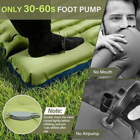 FUN PAC Camping Sleeping Pad, Ultralight Camping Mat with Pillow, Built-in Foot Pump Inflatable Sleeping Pads Compact for Camping Backpacking Hiking Traveling Tent,Single,Green in Saudi Arabia