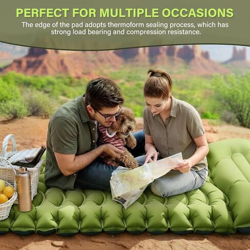 FUN PAC Camping Sleeping Pad, Ultralight Camping Mat with Pillow, Built-in Foot Pump Inflatable Sleeping Pads Compact for Camping Backpacking Hiking Traveling Tent,Single,Green in Saudi Arabia