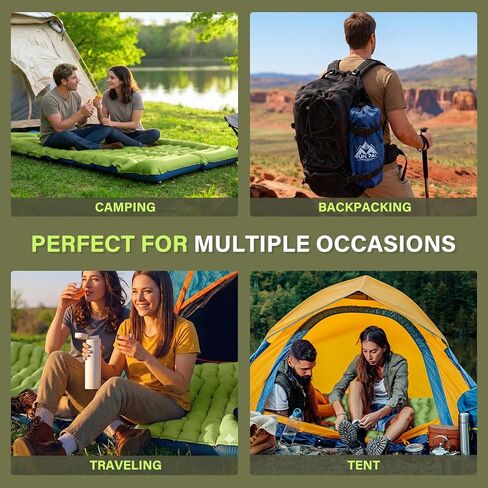 FUN PAC Camping Sleeping Pad, Ultralight Camping Mat with Pillow, Built-in Foot Pump Inflatable Sleeping Pads Compact for Camping Backpacking Hiking Traveling Tent,Single,Green in Saudi Arabia