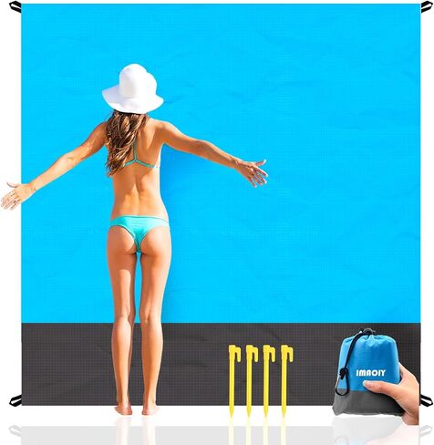 Beach Blanket Sandproof Waterproof, Beach Essentials Extra Large Beach Mat, 79" x 55" Oversized Durable Outdoor Picnic Mat Storage Bag for 1-4 Adults, Beach Accessories for Travel, Camping, Hiking in Saudi Arabia