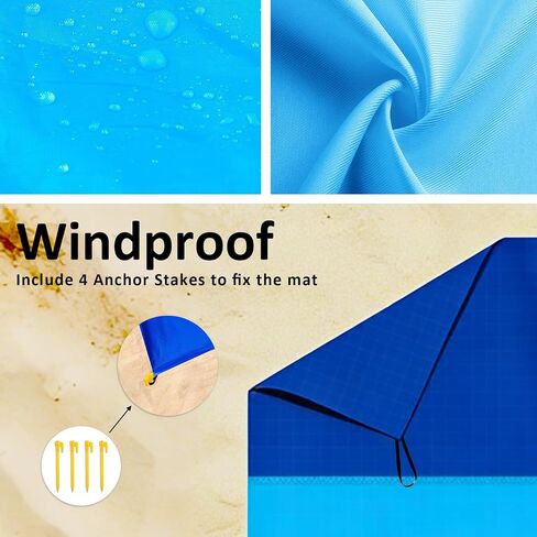 Beach Blanket Sandproof - Extra Large Beach Mat Waterproof Sand Free Mat, Quick Drying Durable Camping Blanket for Outdoor Picnic, Travel, Camping, Hiking - 79''x83'' with Stakes & Hook in Saudi Arabia