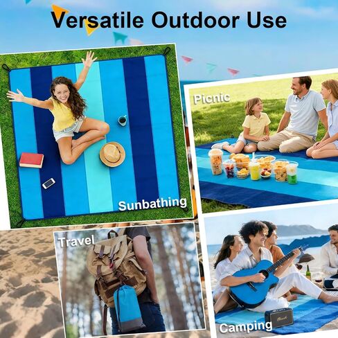 Beach Blanket Sandproof - Extra Large Beach Mat Waterproof Sand Free Mat, Quick Drying Durable Camping Blanket for Outdoor Picnic, Travel, Camping, Hiking - 79''x83'' with Stakes & Hook in Saudi Arabia