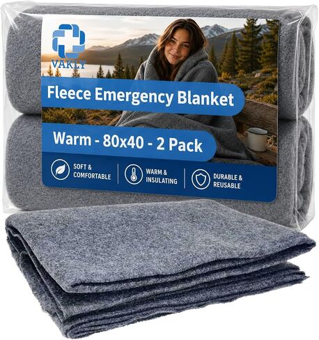 Vakly Emergency Throw Blanket [80’’x40’’] Disposable Fleece Military Cover – for Traveling, Camping, Car, Outdoor Survival, Homeless Shelters & Everyday Use (5, Gray, 40" x 80") in Kuwait