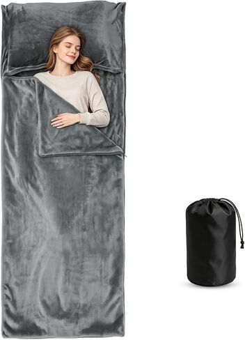 tuphen Flannel Sleeping Bag Liner for Adult, Soft Fluffy Adult Sleeping Sack with Zipper, Travel Camping in Warm Cold Weather, Thick Sleeping Bag Liner for Hotel Hiking Camping Indoor Outdoor Use in Saudi Arabia