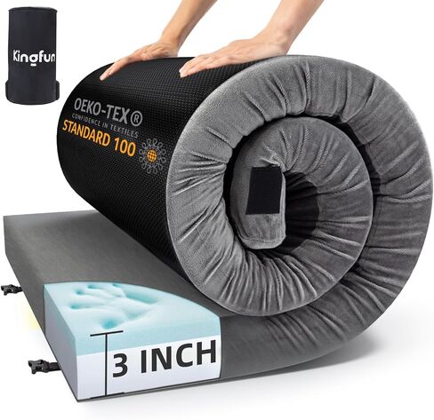 Kingfun 3 Inch CertiPUR-US Memory Foam Camping Mattress Pad, Waterproof Roll up Sleeping Pad, Thick Floor Sleeping Mats for Tent with Removable Travel Bag in Saudi Arabia