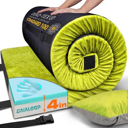 Extra Thick GAIALOOP 4 INCH Memory Foam Camping Mattress, Roll Up Floor Sleeping Mat Camp Cot Mattress Pad Travel Camping Couch Bed for Guest Adults Side Sleepers in Kuwait