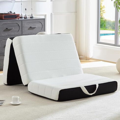 ROXGOX Foldable Mattress, Queen Tri-Fold Memory Foam Mattress Topper with Washable Cover, Handle & Non-Slip Bottom, 6 Inch Portable Folding Bed for Guest, Yoga, Living Room, Camping - 78"x58"x6" in Saudi Arabia