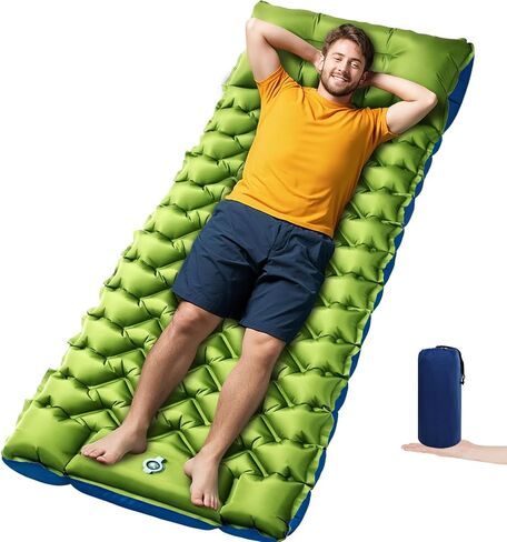 4in Ultralight Camping Sleeping Pad with Pillow and Foot Pump | Wide Compact Inflatable Camping Mat for Travel, Tent, Hiking, Backpacking Trip, and Car Camp Gear in Kuwait