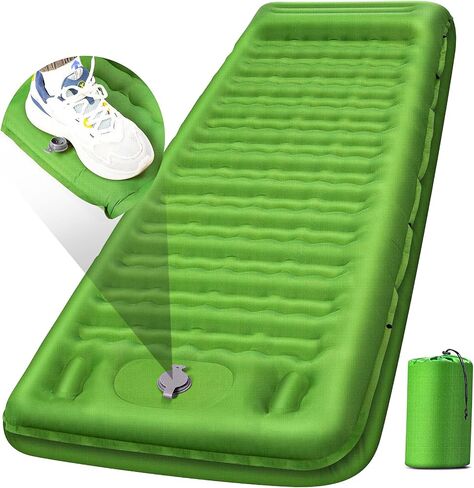 FNARMW Camping Sleeping Pad, Extra Thick 5 Inch Camping Mat with Pillow Built-in Foot Pump Inflatable Sleeping Pads Compact for Camping Backpacking Hiking Traveling Tent（Green） in Saudi Arabia
