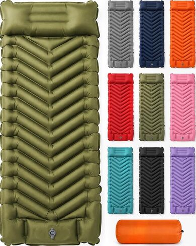 MalloMe Sleeping Pad for Camping, Camping Mattress - Bed for Outdoors Built-in Foot Pump Air Mattress for Backpacking Leak-Resistant Inflatable Travel Mat Compact Ultralight Single & Double in Saudi Arabia