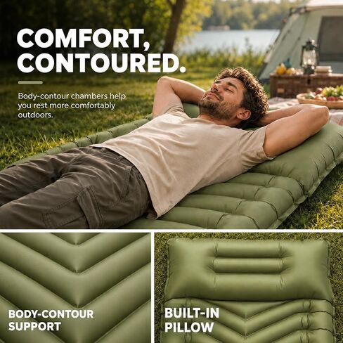 MalloMe Sleeping Pad for Camping, Camping Mattress - Bed for Outdoors Built-in Foot Pump Air Mattress for Backpacking Leak-Resistant Inflatable Travel Mat Compact Ultralight Single & Double in Saudi Arabia