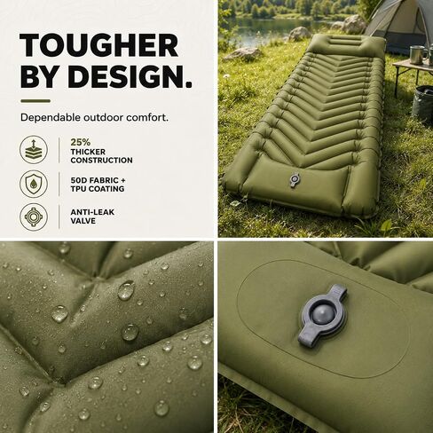 MalloMe Sleeping Pad for Camping, Camping Mattress - Bed for Outdoors Built-in Foot Pump Air Mattress for Backpacking Leak-Resistant Inflatable Travel Mat Compact Ultralight Single & Double in Saudi Arabia