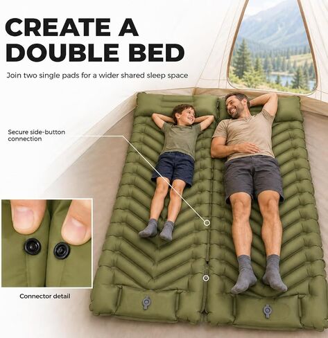 MalloMe Sleeping Pad for Camping, Camping Mattress - Bed for Outdoors Built-in Foot Pump Air Mattress for Backpacking Leak-Resistant Inflatable Travel Mat Compact Ultralight Single & Double in Saudi Arabia