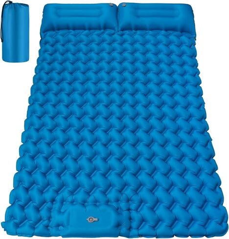Double Camping Sleeping Pad, 4"" Extra Thick 2 Person Inflatable Sleeping Pad with Built-in Foot Pump & Pillow, Ultralight Self Inflating Camping Mattress for Tent, Backpacking, Hiking, Travel, RV in Saudi Arabia