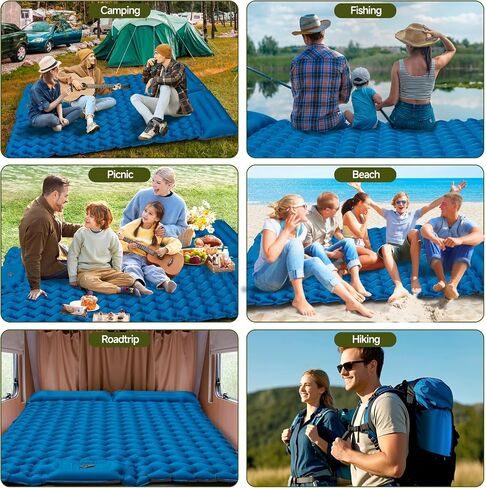 Double Camping Sleeping Pad, 4"" Extra Thick 2 Person Inflatable Sleeping Pad with Built-in Foot Pump & Pillow, Ultralight Self Inflating Camping Mattress for Tent, Backpacking, Hiking, Travel, RV in Saudi Arabia