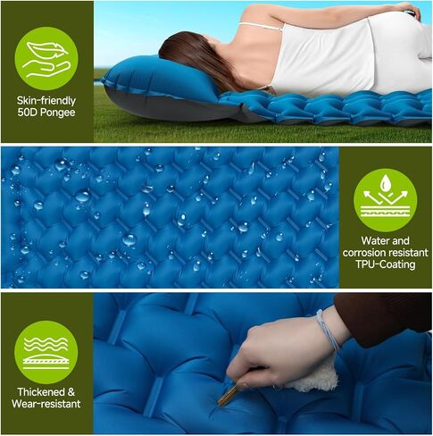Double Camping Sleeping Pad, 4"" Extra Thick 2 Person Inflatable Sleeping Pad with Built-in Foot Pump & Pillow, Ultralight Self Inflating Camping Mattress for Tent, Backpacking, Hiking, Travel, RV in Saudi Arabia