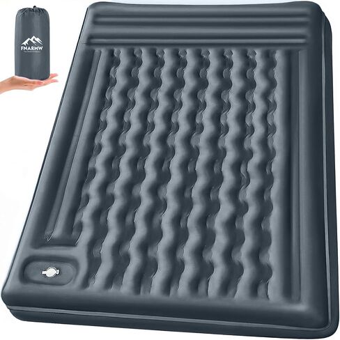 FNARMW Double Sleeping Pad Camping with Pillow & Built-in Foot Pump | 6'' Extra-Thick Self Inflating Mat, Waterproof Inflatable Sleeping Mat Backpacking, Tent, Hiking, Portable Camping Pad (Grey) in Saudi Arabia