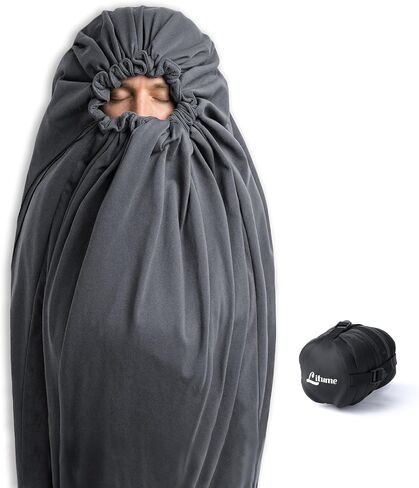 Fleece Sleeping Bag Liner for Cold Weather, Mummy Sack Adds 27F | Thermal Insulated Insert, Drawstring Hood, Soft Polyester, Machine Washable, Backpacking, Camping, Hostel, Winter Travel in Saudi Arabia
