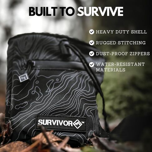 SURVIVOR Chalk Bag + Refillable Chalk Ball - Chalk Bag for Rock Climbing | Climbing Bag with Iconic Topographical Map, Drawstring Closure, Pockets & Brush Holder, Climbing Chalk Bag for Rock Climbing in Saudi Arabia