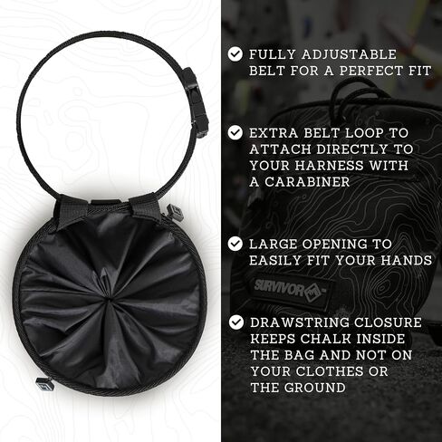 SURVIVOR Chalk Bag + Refillable Chalk Ball - Chalk Bag for Rock Climbing | Climbing Bag with Iconic Topographical Map, Drawstring Closure, Pockets & Brush Holder, Climbing Chalk Bag for Rock Climbing in Saudi Arabia