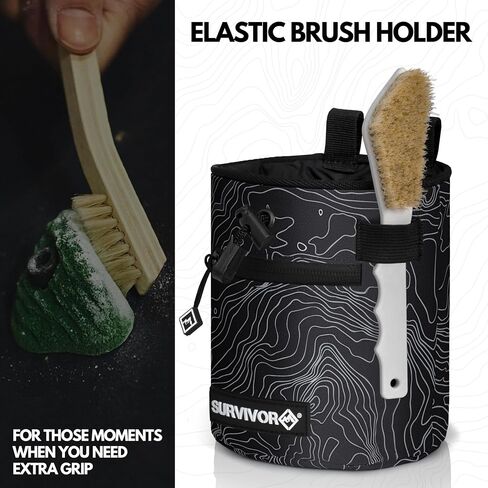 SURVIVOR Chalk Bag + Refillable Chalk Ball - Chalk Bag for Rock Climbing | Climbing Bag with Iconic Topographical Map, Drawstring Closure, Pockets & Brush Holder, Climbing Chalk Bag for Rock Climbing in Saudi Arabia
