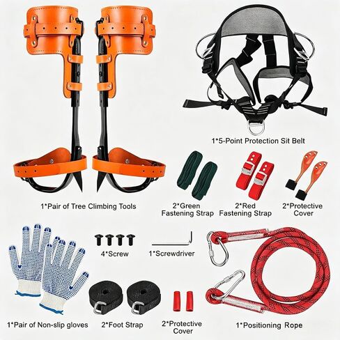 Tree Climbing Spikes Set,Adjustable Tree Climbing Gear,350lbs Load | Heavy Duty Steel Spurs with Rope & Spike Protectors, Complete Arborist Equipment,Jungle Survival & Fruit Picking Kit in Saudi Arabia