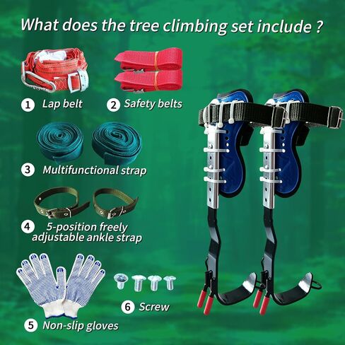 2 Pack Tree Climbing Spikes Set | Upgraded, Adjustable Stainless Steel Spurs, Safety Harness Belt, Non-Slip Foot Pedals, Fruit Harvesting & Outdoor Sports in Saudi Arabia